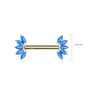 Solid Gold 14 Carat Nipple Piercing 5 Marquise Opal Push-In