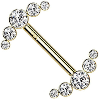 Solid Gold 14 Carat Nipple Piercing 5 Zirconia Push-In