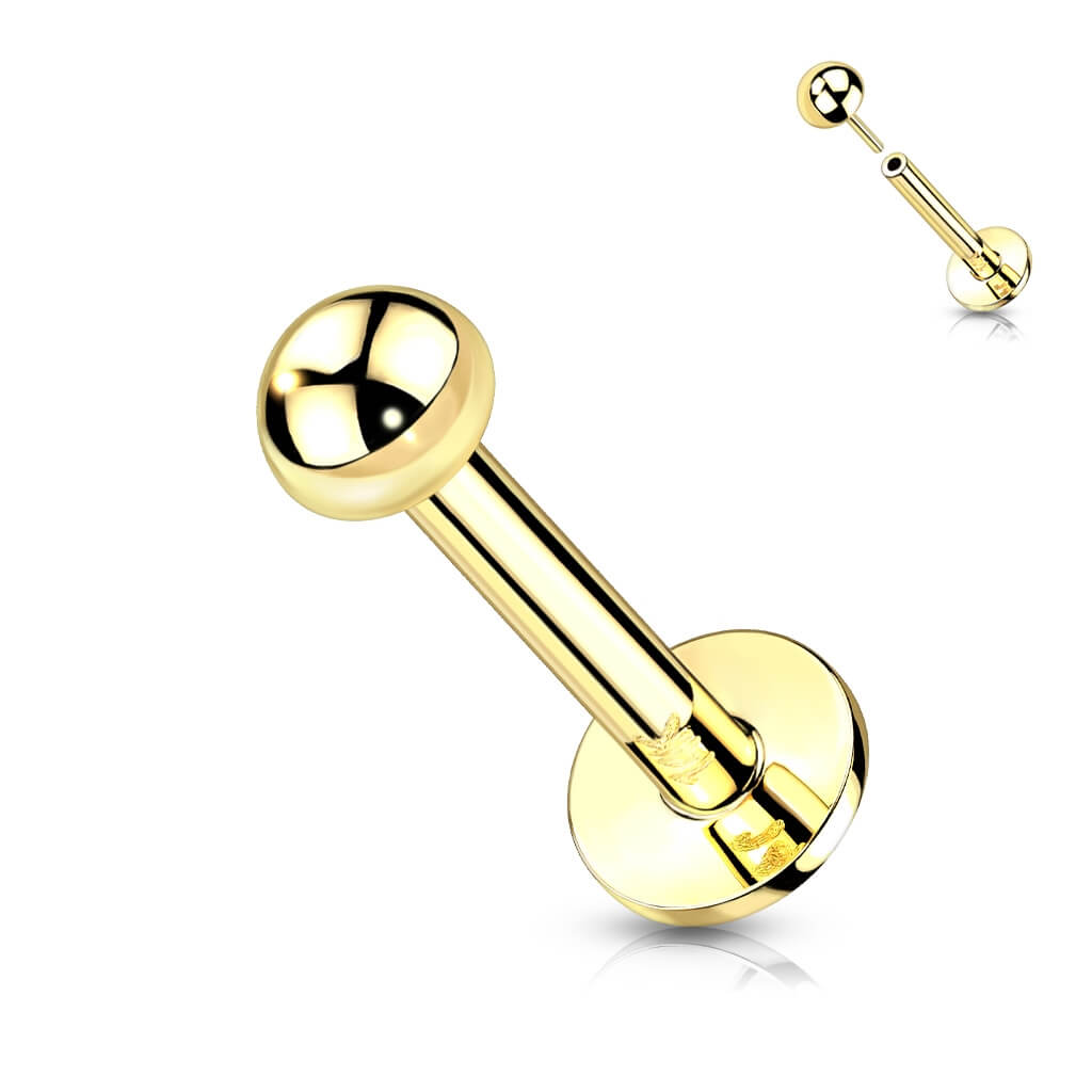 Solid Gold 14 Carat Labret Dome Push-In
