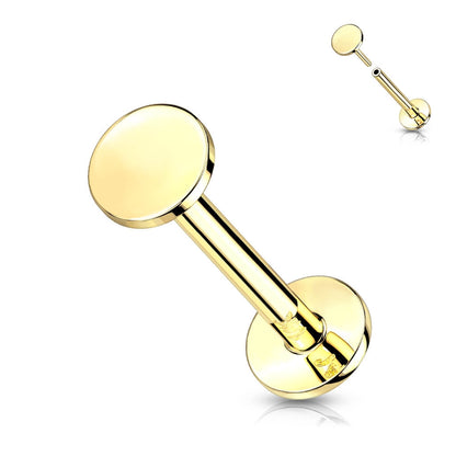 Solid Gold 14 Carat Labret Round Flat Push-In