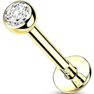 Or 14kt Labret Bille Plate Zircone Enfoncer