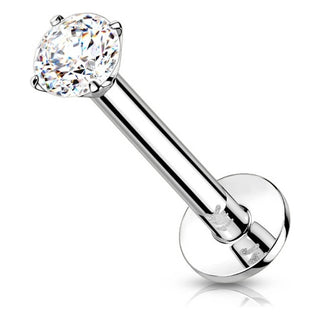 Solid Gold 14 Carat Labret Round Zirconia Push-In