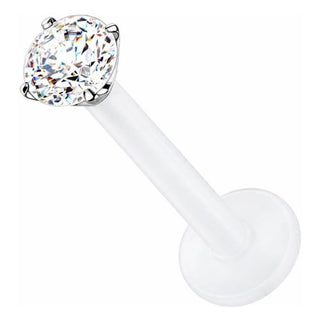 Solid Gold 14 Carat Labret Round Zirconia Push-In