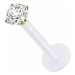 Solid Gold 14 Carat Labret Round Zirconia Push-In