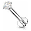 Solid Gold 14 Carat Labret Round Zirconia Push-In