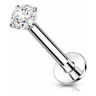 Solid Gold 14 Carat Labret Round Zirconia Push-In