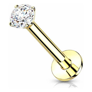 Solid Gold 14 Carat Labret Round Zirconia Push-In