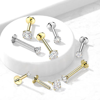 Solid Gold 14 Carat Labret Round Zirconia Push-In