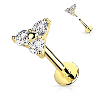 Or 14kt Labret Triangle Zircone Enfoncer