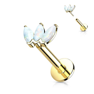 Solid Gold 14 Carat Labret Marquise 3 Opal Push-In