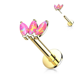 Solid Gold 14 Carat Labret Marquise 3 Opal Push-In