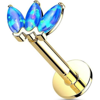 Solid Gold 14 Carat Labret Marquise 3 Opal Push-In