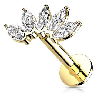 Solid Gold 14 Carat Labret Marquise 5 Zirconia Push-In