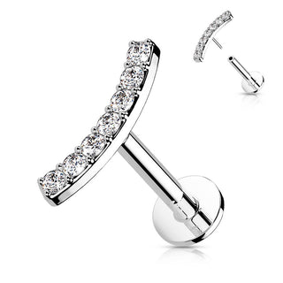 Or 14kt Labret Barre Courbée Zircone Enfoncer