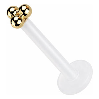 Solid Gold 14 Carat Top with Labret Triangle Ball Push-In