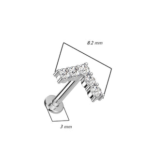 Solid Gold 14 Carat Labret L-Form Zirconia Push-In