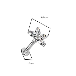 Solid Gold 14 Carat Labret Flower Zirconia Push-In