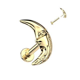 Solid Gold 14 Carat Labret Moon Push-In