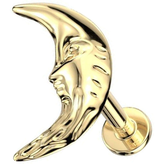 Solid Gold 14 Carat Labret Moon Push-In