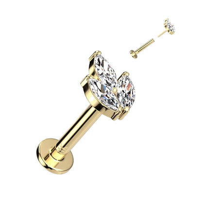 Solid Gold 14 Carat Labret Leaf Zirconia Push-In