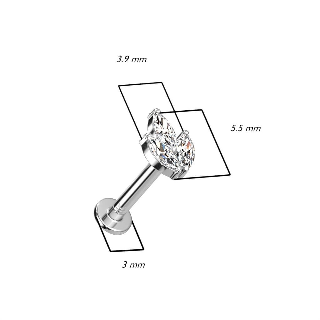 Oro 14 kt Labret Foglia di zirconi  Push-In