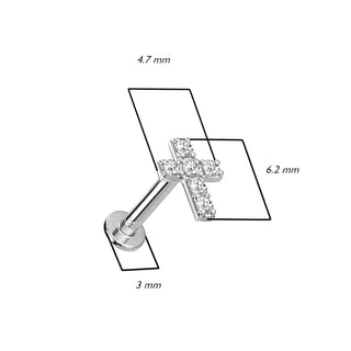 Solid Gold 14 Carat Labret Cross Zirconia Push-In