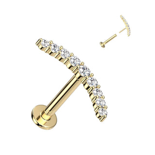 Oro 14kt Barra Curva de Circonita Push In Labret