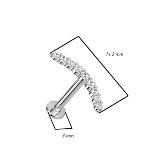 Solid Gold 14 Carat Labret Curved Bar Zirconia Push-In