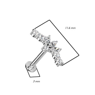 Solid Gold 14 Carat Labret Marquise Zirconia Push-In