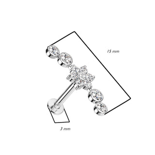 Solid Gold 14 Carat Labret Flower Zirconia Push-In