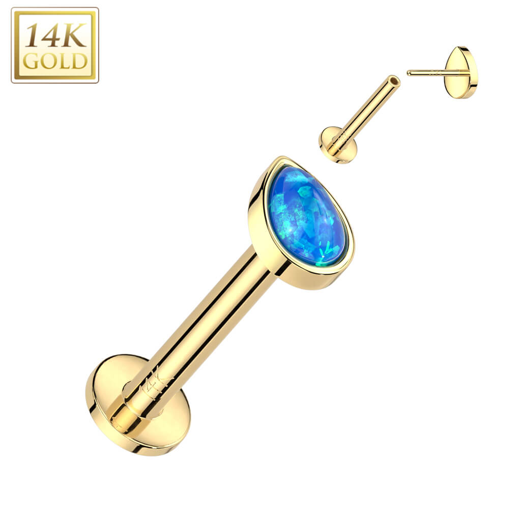 Solid Gold 14 Carat Labret drop opal Push-In