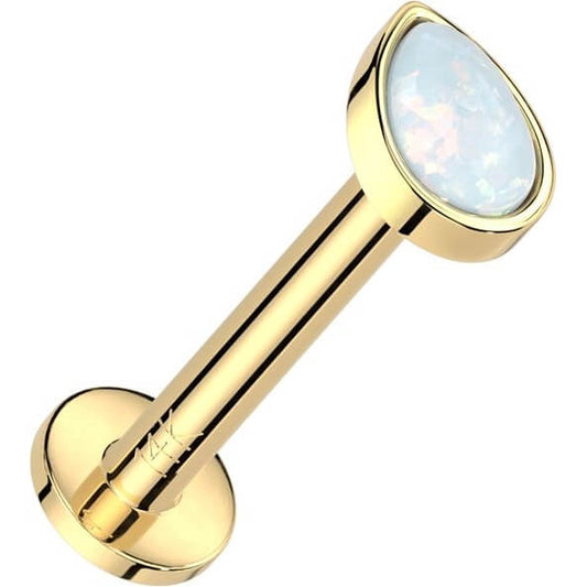 Solid Gold 14 Carat Labret drop opal Push-In