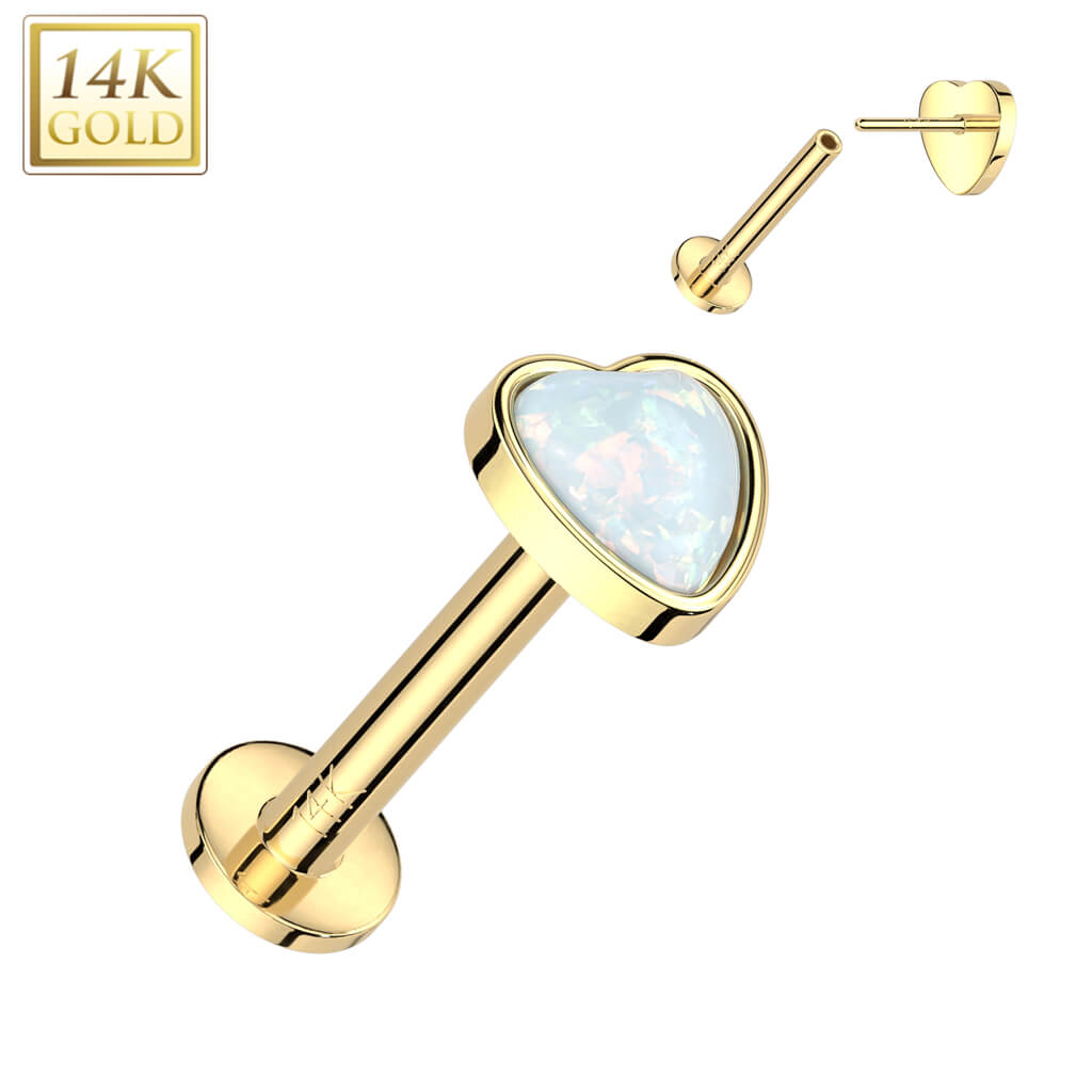 Solid Gold 14 Carat Labret Heart Opal Push-In