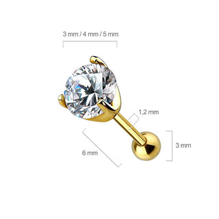 Solid Gold 14 Carat Barbell Zirconia