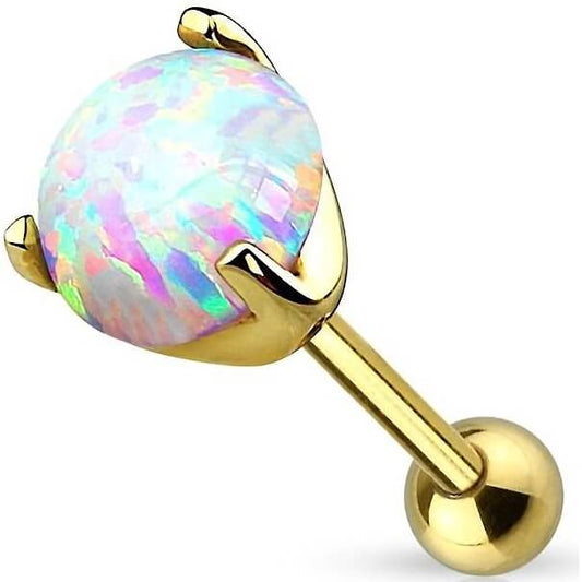 Solid Gold 14 Carat Barbell Opal