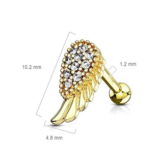 Solid Gold 14 Carat Barbell Angelwing Zirconia