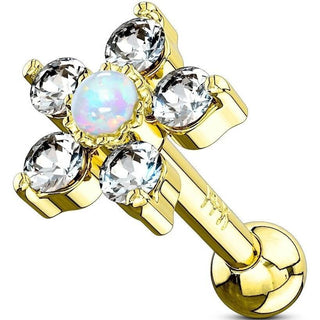 Solid Gold 14 Carat Barbell Flower Opal