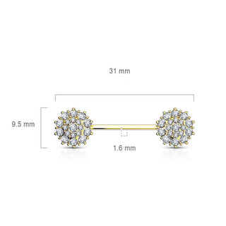 Solid Gold 14 Carat Nipple Piercing Flower Zirconia