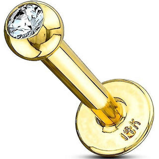 Solid Gold 14 Carat Labret Ball Zirconia