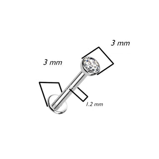 Or 14kt Labret Zircone Ronde Et Plate Filetage Interne