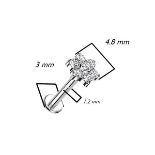 Solid Gold 14 Carat Labret Flower Zirconia Opal Internally Threaded