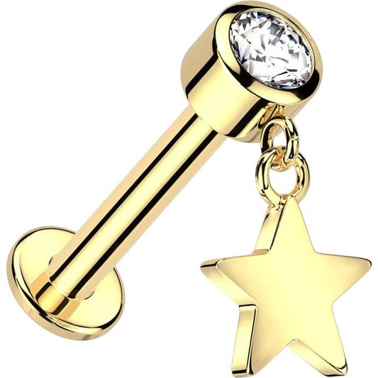 Oro 14kt Circonita con Estrella colgante Rosca interna Labret
