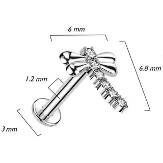 Solid Gold 14 Carat Labret dragonfly zirconia Internally Threaded