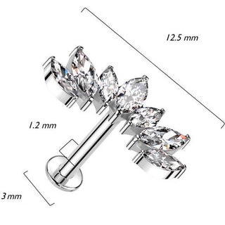 Solid Gold 14 Carat Labret marquise 7 zirconia Internally Threaded