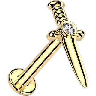 Solid Gold 14 Carat Labret dagger zirconia Internally Threaded