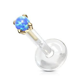 Solid Gold 14 Carat Labret Round Opal Push-In