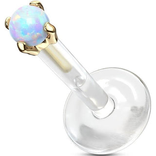 Solid Gold 14 Carat Labret Round Opal Push-In