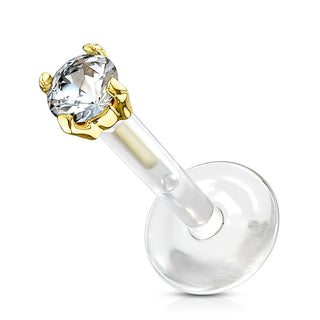 Solid Gold 14 Carat Labret Zirconia Push-In