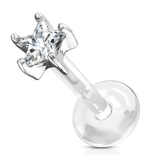 Solid Gold 14 Carat Labret Flower Zirconia Push-In