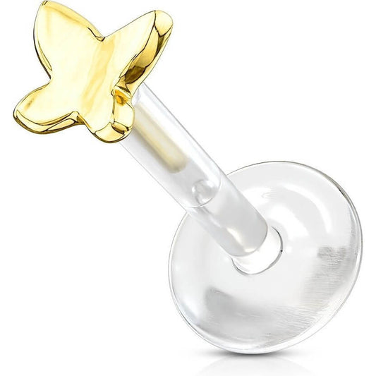 Solid Gold 14 Carat Labret Butterfly Push-In
